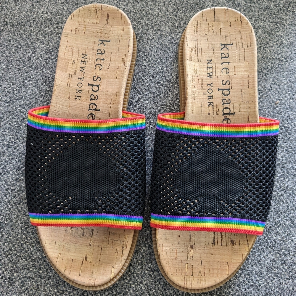KATE SPADE Wren Rainbow Knit Strap Slide Cork Sandals